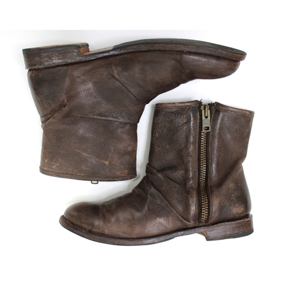 John Fluevog Size W 11/M 9 MALCOLM Brown Distressed Leather Zip Ankle Boots Moto main image 11